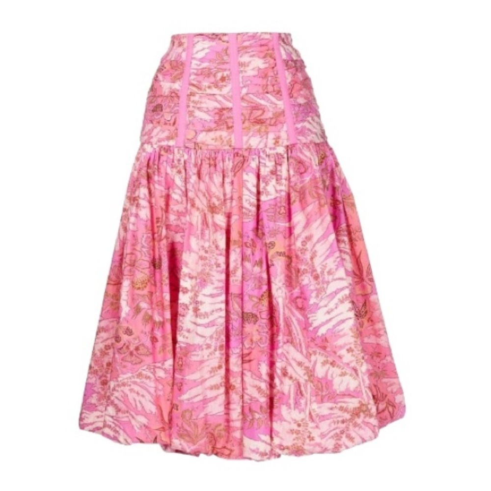 NWT Ulla Johnson Roselani Ruched Floral Print Skirt in Pink Size 2